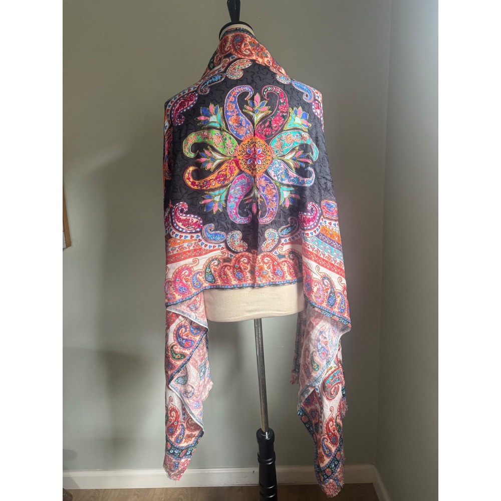 Multicolor Paisley Medallion Wrap Scarf   Shawl cover boho colorful embroided or